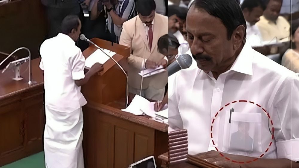 கட்சி மாறியும் பாசம் மாறவில்லை; சட்டைப் பையில் 'அம்மா' புகைப்படத்துடன்  தவெக அமைச்சராகப் பதவியேற்ற செங்கோட்டையன்